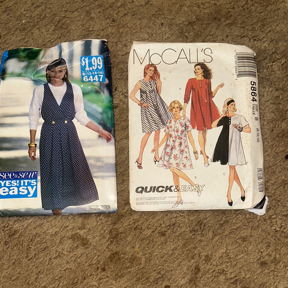 1992 butterick and McCalls sewing patterns 2pc lot